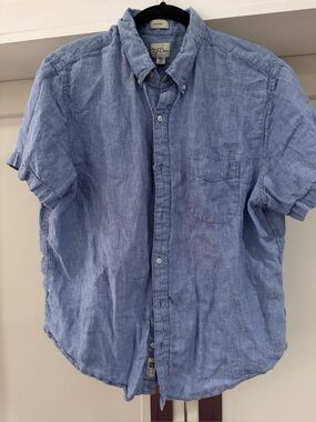 J. Crew x Baird McNutt Button-Down Short Sleeve Linen Shirt in Light Blue